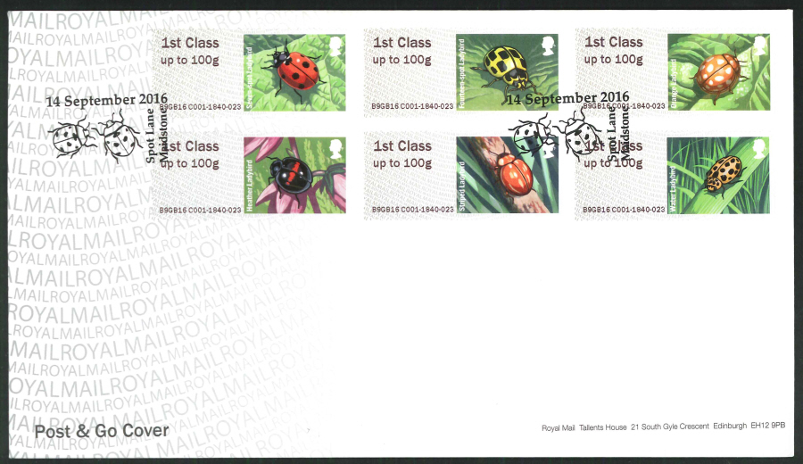 2016 - Ladybirds Post & Go, First Day Cover, Spot Lane, Maidston Postmark